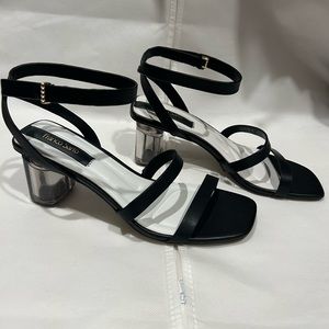 Franco Sarto Black Sandal with Lucite Block Heel size 10